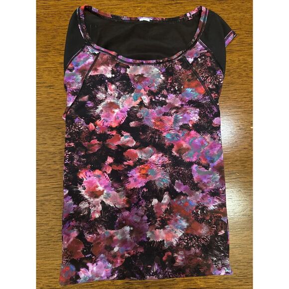 Lululemon Pink Fluoro Floral Multi Print Cutout Sculpt Tank Sleeveless Top Sz 8 - Picture 5 of 5